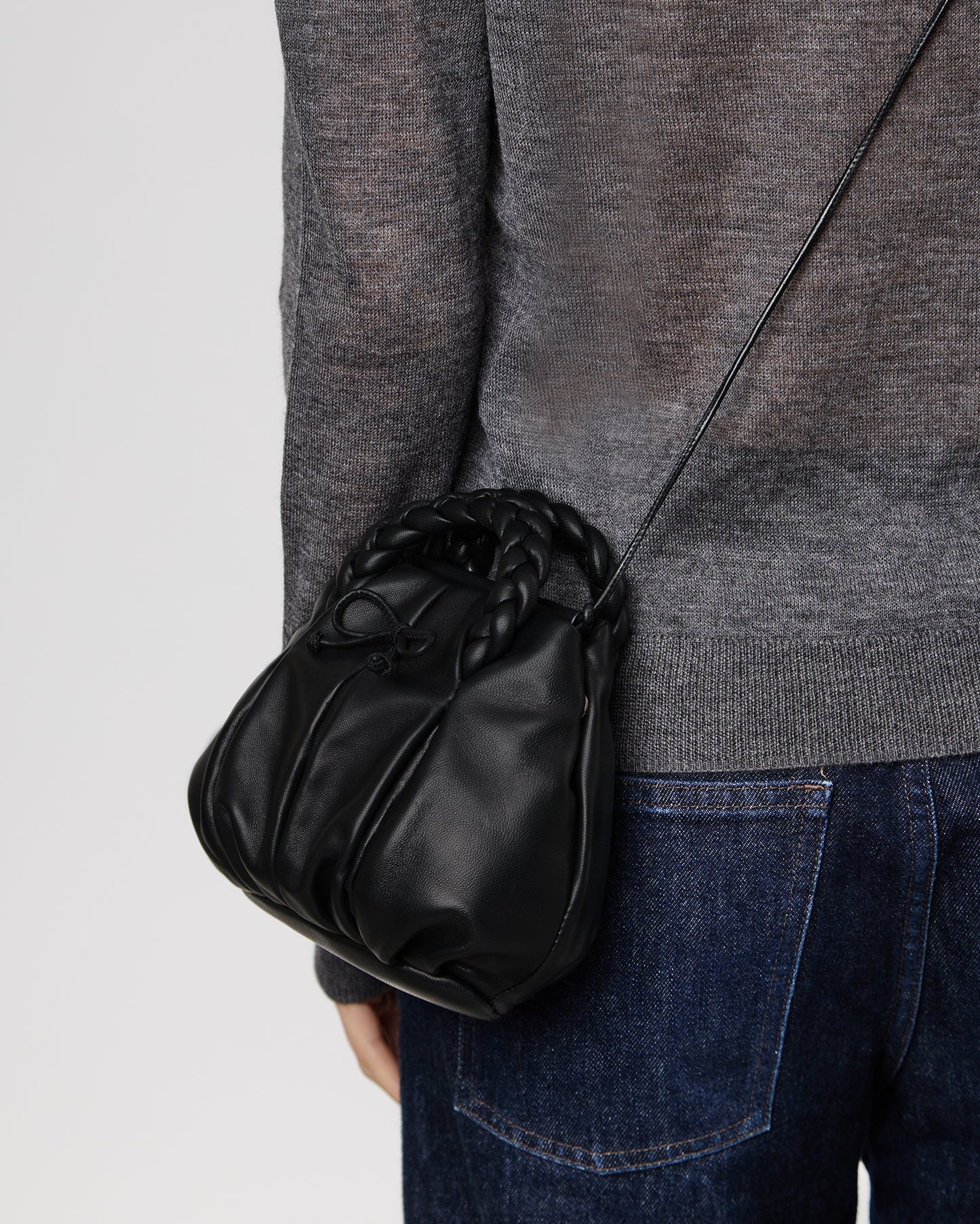 BOMBON BOW - Plaited-handle Leather Handbag