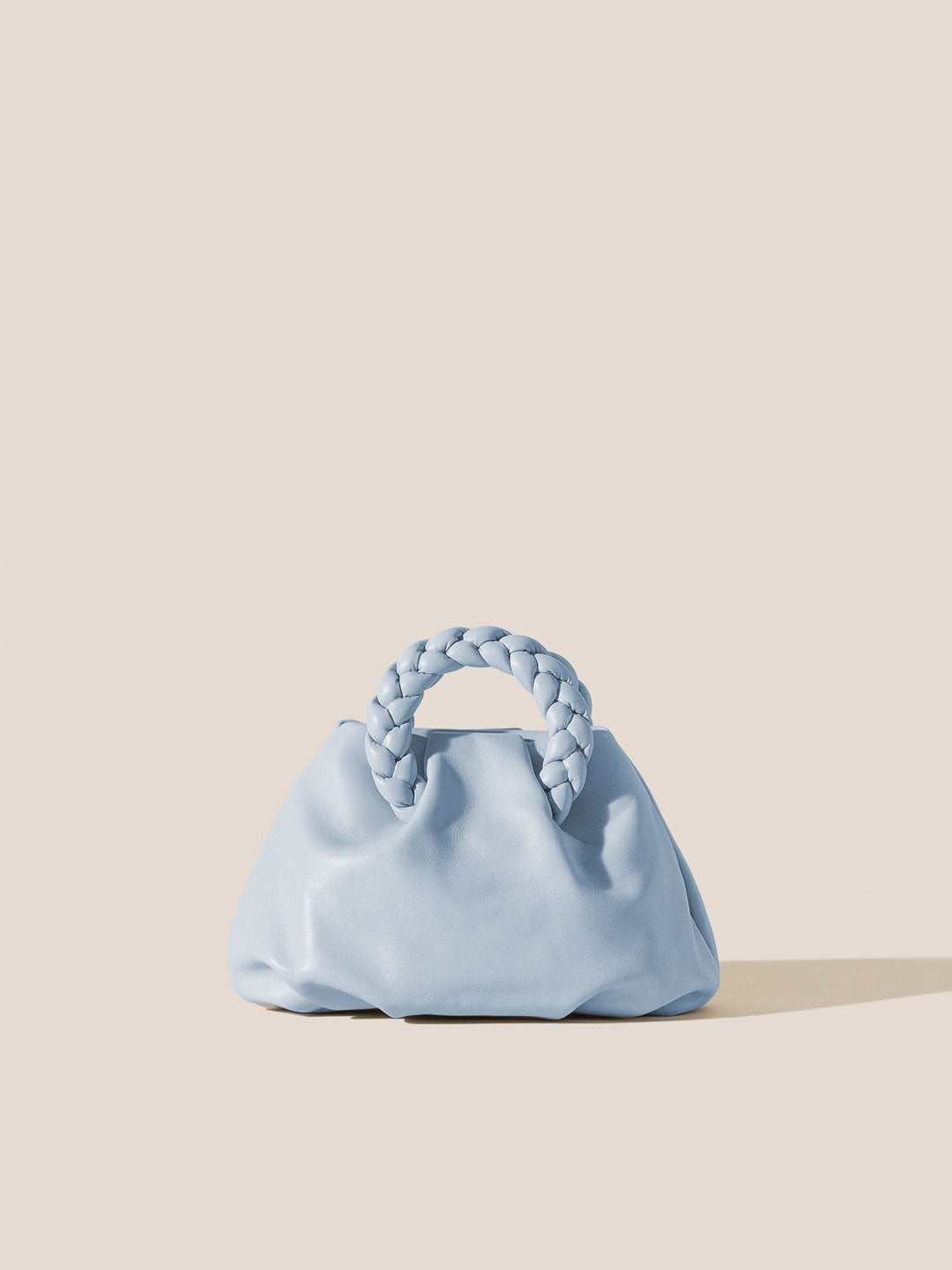 BOMBON - Plaited-handle Leather Handbag - Baby Blue - HEREU JAPAN