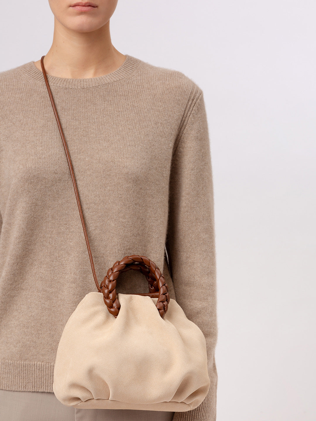 BOMBON M SUEDE - Medium Plaited-handle Leather Handbag
