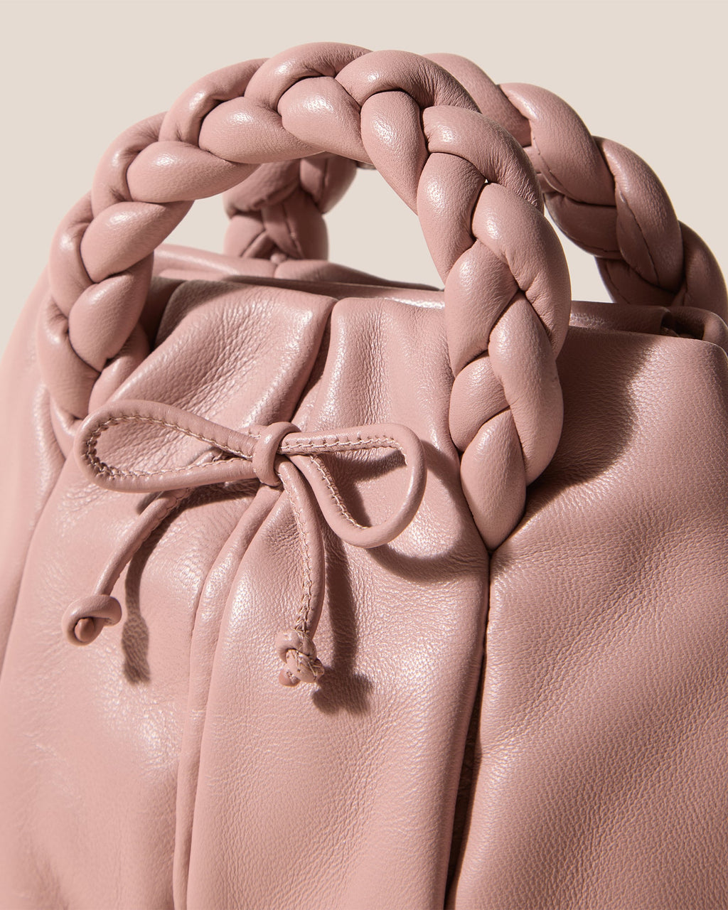BOMBON BOW - Plaited-handle Leather Handbag