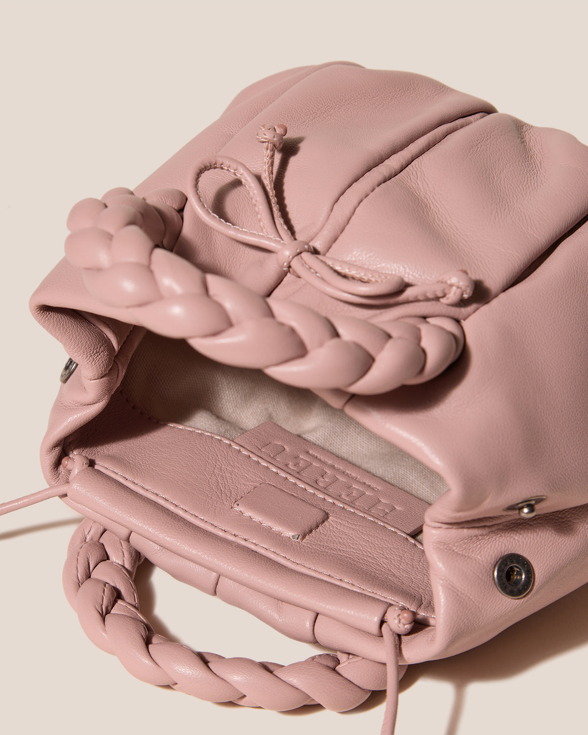 BOMBON BOW - Plaited-handle Leather Handbag