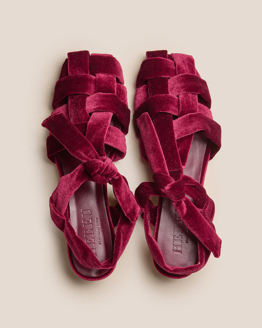 BENA MID VELVET - Interwoven Knotted T-Bar Heeled Sandal