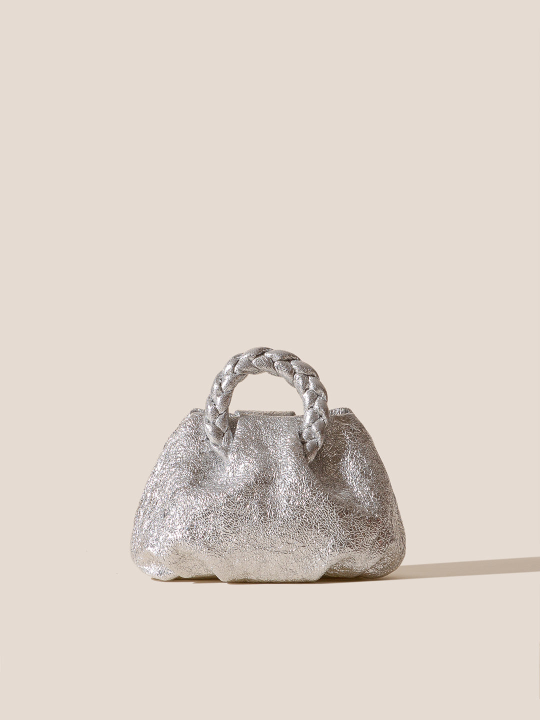 BOMBON CRINKLED METALLIC  - Plaited-handle Leather Handbag