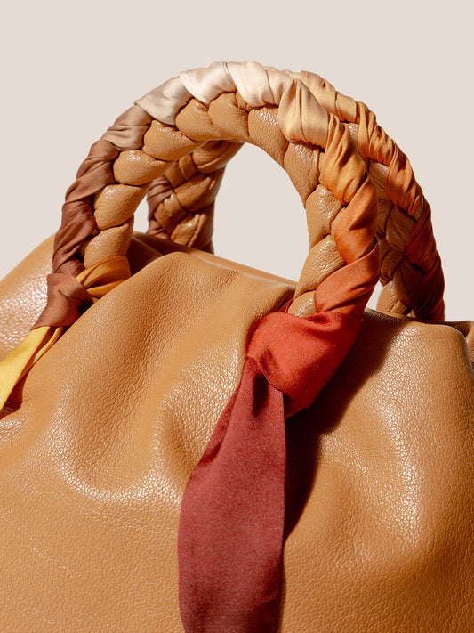 BOMBON FOULARD - Plaited-handle Leather Handbag