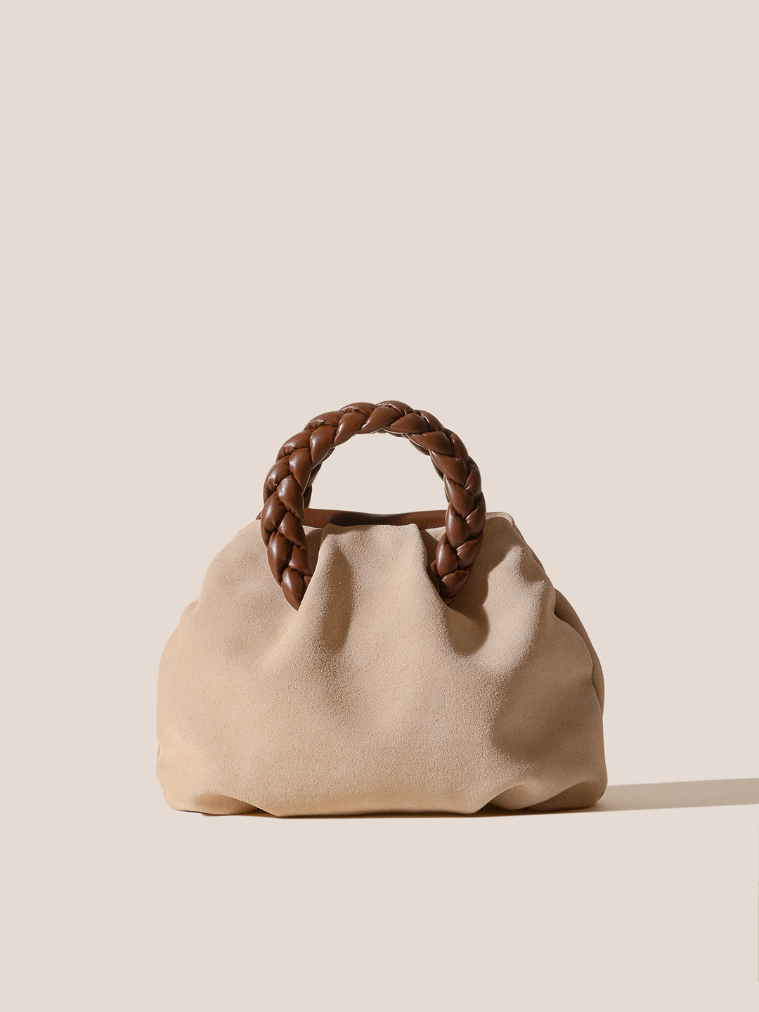 BOMBON M SUEDE  - Medium Plaited-handle Leather Handbag