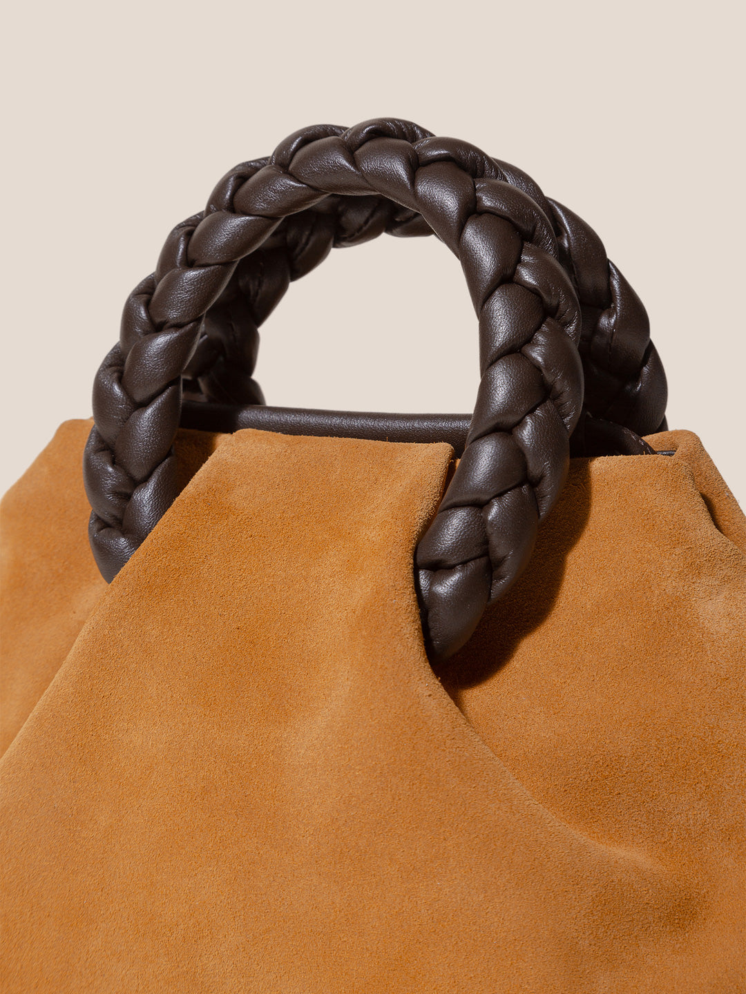 BOMBON M SUEDE - Medium Plaited-handle Leather Handbag