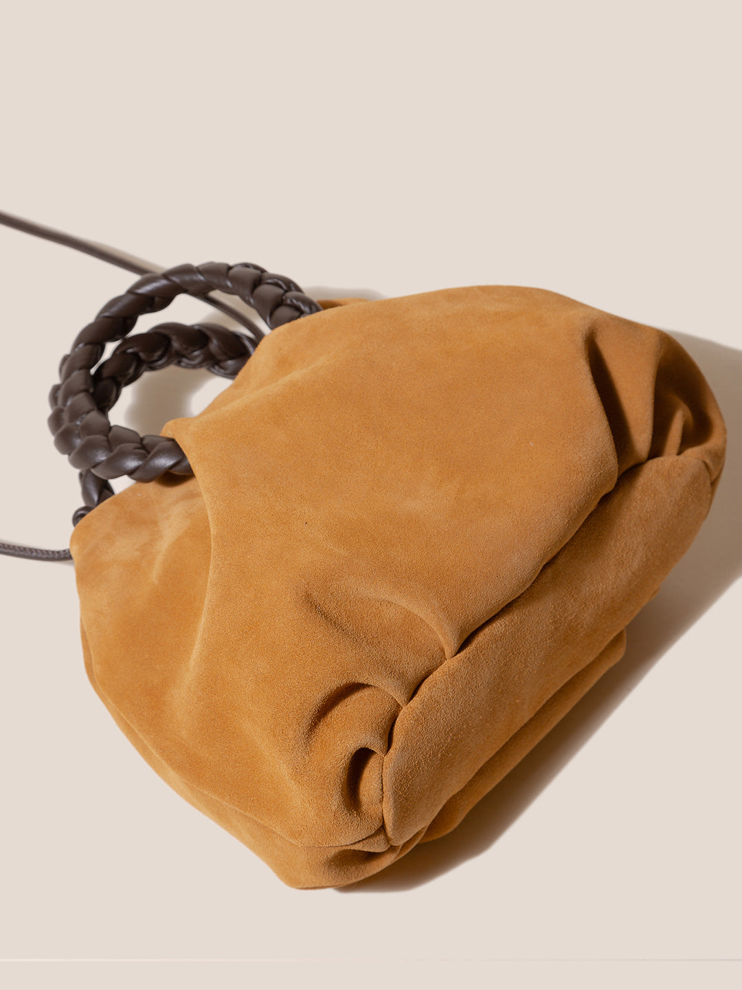 BOMBON M SUEDE - Medium Plaited-handle Leather Handbag