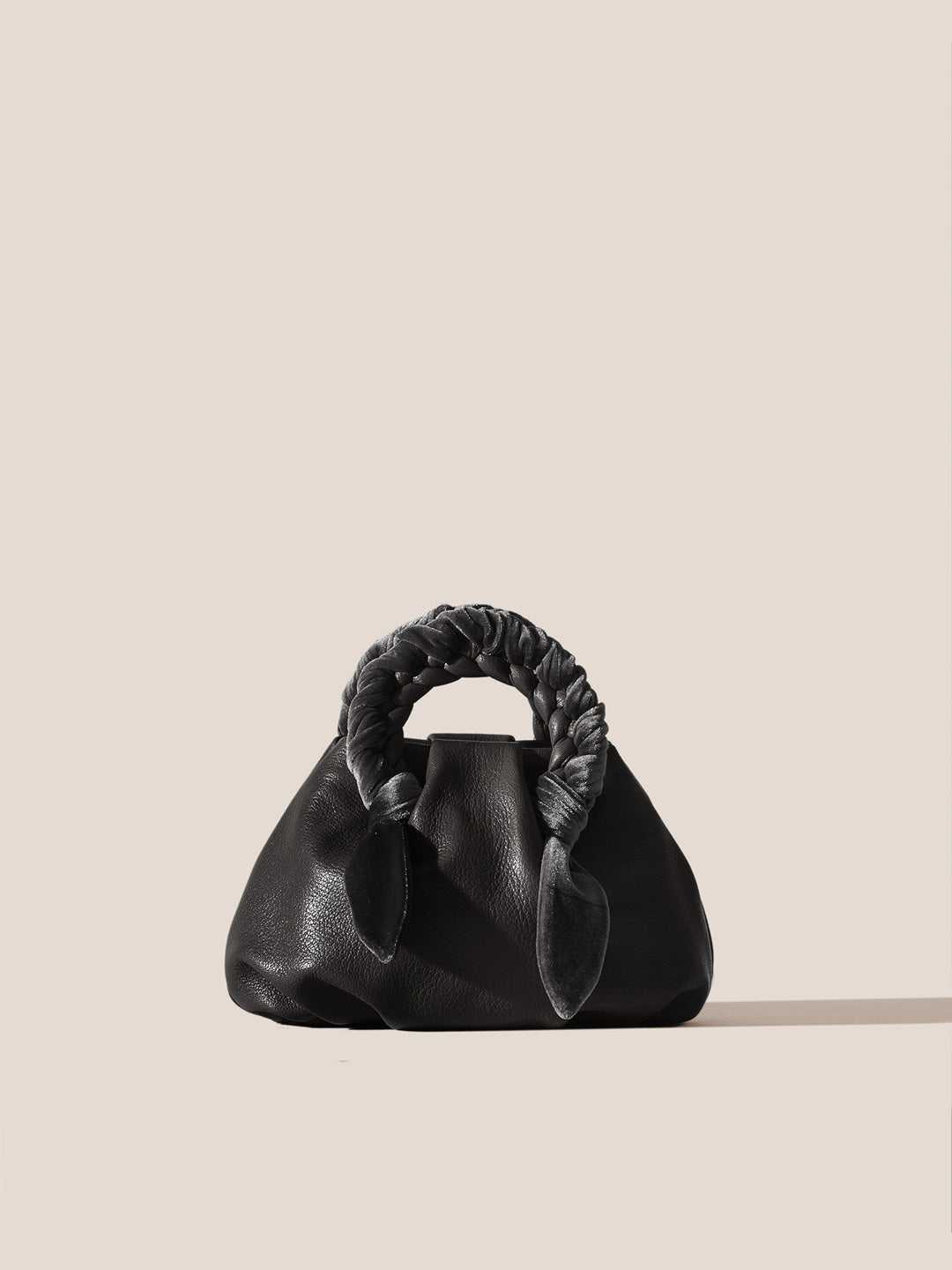 BOMBON VELVET FOULARD  - Plaited-handle Leather Handbag