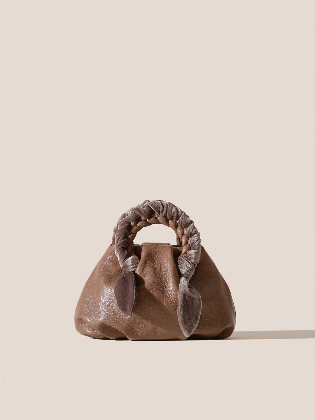 BOMBON VELVET FOULARD  - Plaited-handle Leather Handbag