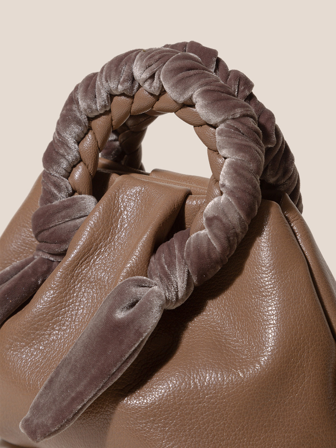 BOMBON VELVET FOULARD  - Plaited-handle Leather Handbag