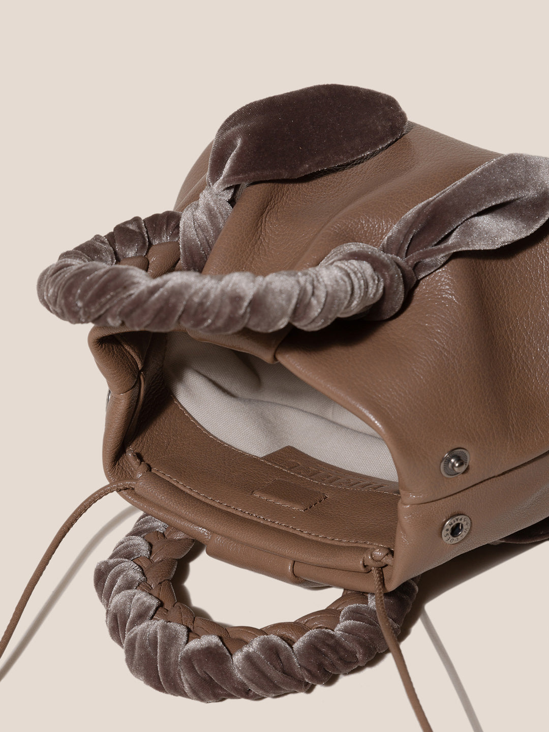 BOMBON VELVET FOULARD  - Plaited-handle Leather Handbag