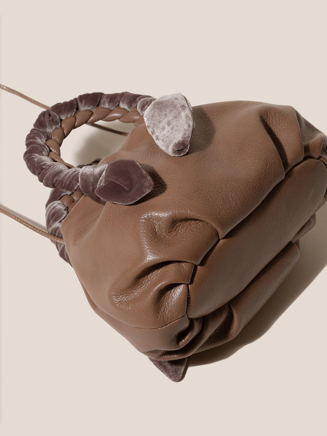 BOMBON VELVET FOULARD  - Plaited-handle Leather Handbag
