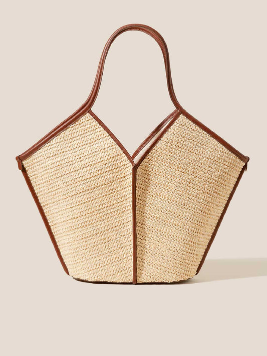 CALELLA RAFFIA - Leather-trimmed Tote Bag