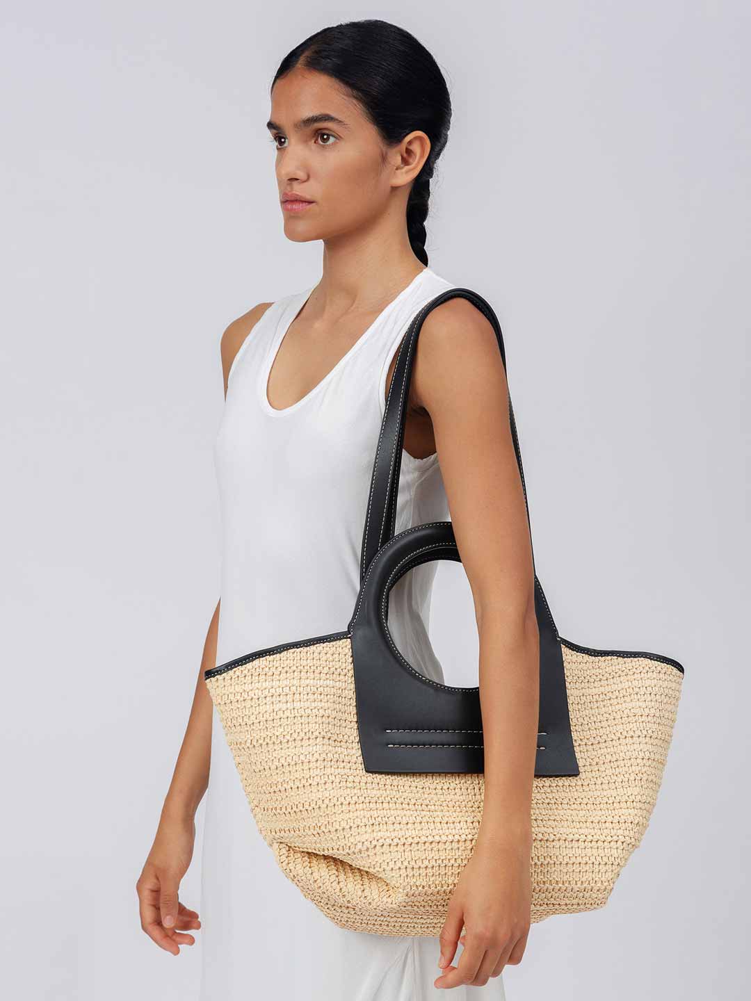 CALA S RAFFIA - Leather-trimmed Canvas Tote Bag