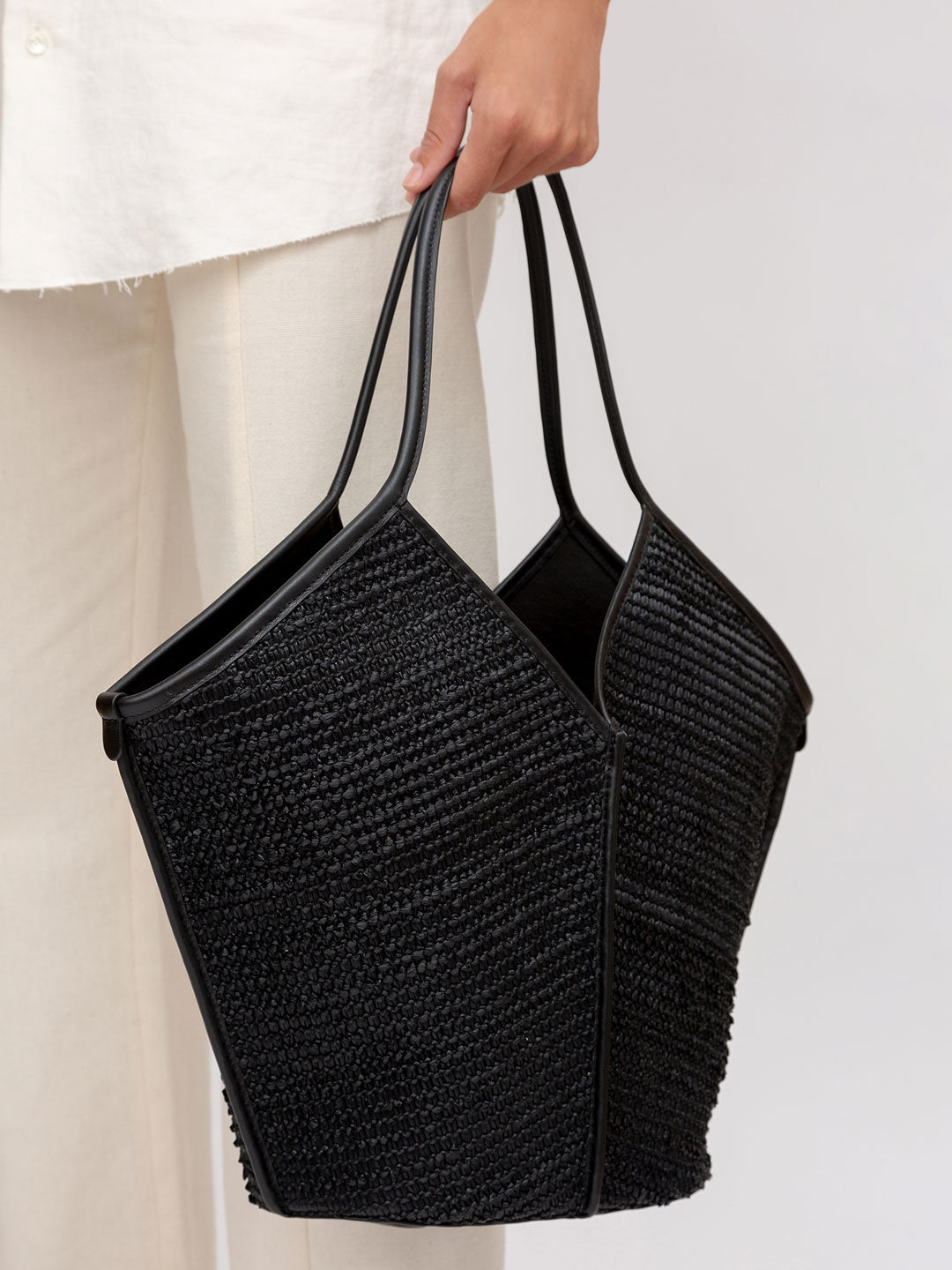 CALELLA RAFFIA - Leather-trimmed Tote Bag