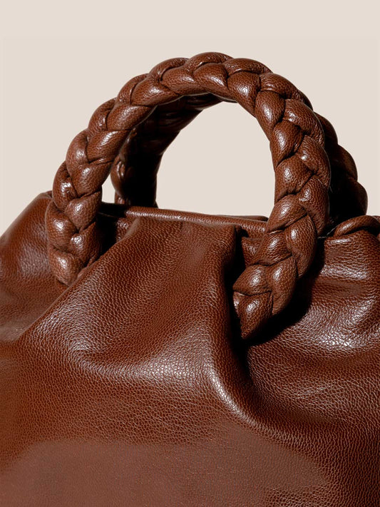 BOMBON M SUPPLE SHINY - Plaited-handle Leather Crossbody Bag