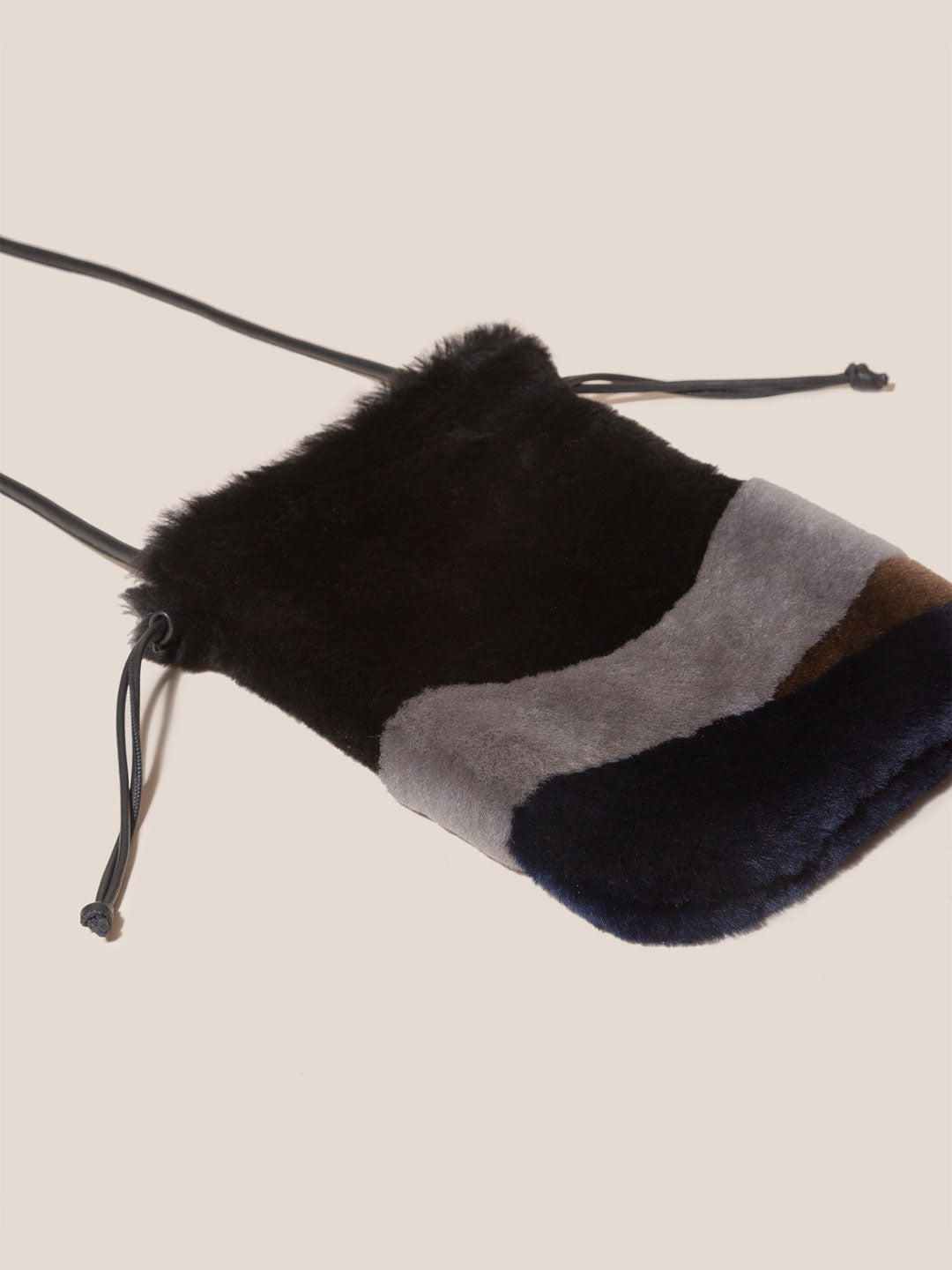 PAISA - Shearling Patchwork Drawstring Crossbody Bag