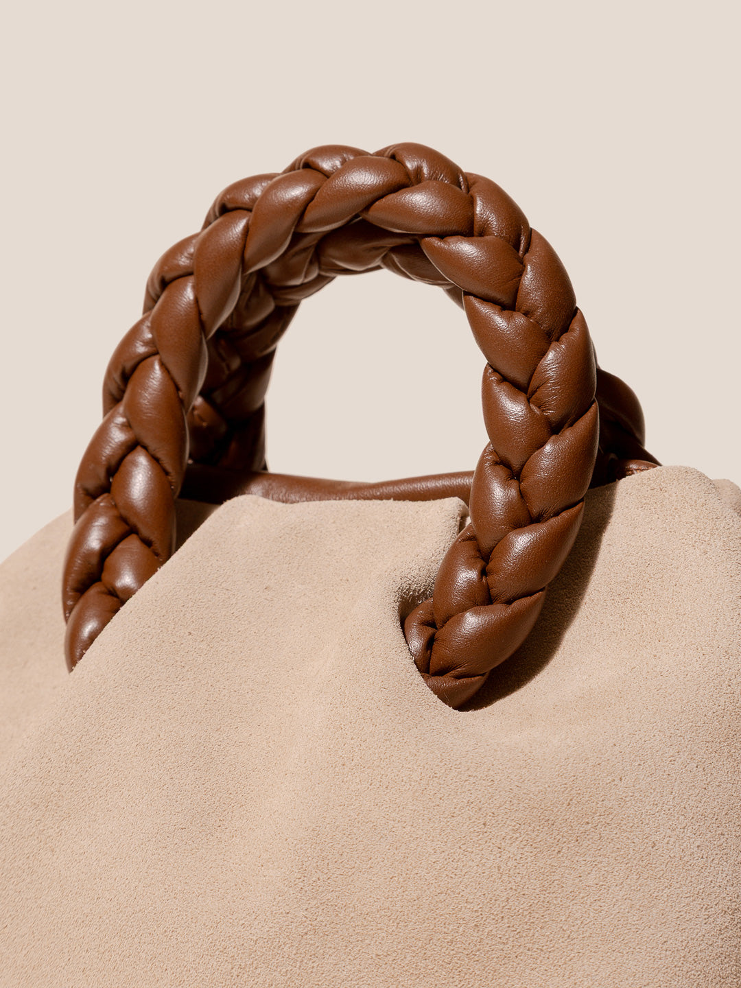 BOMBON M SUEDE  - Medium Plaited-handle Leather Handbag
