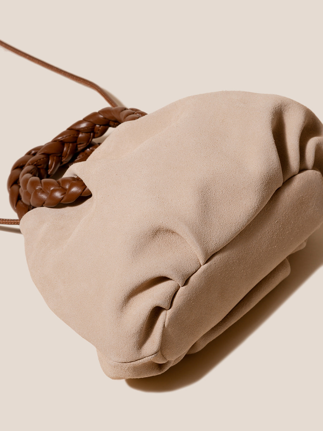 BOMBON M SUEDE  - Medium Plaited-handle Leather Handbag