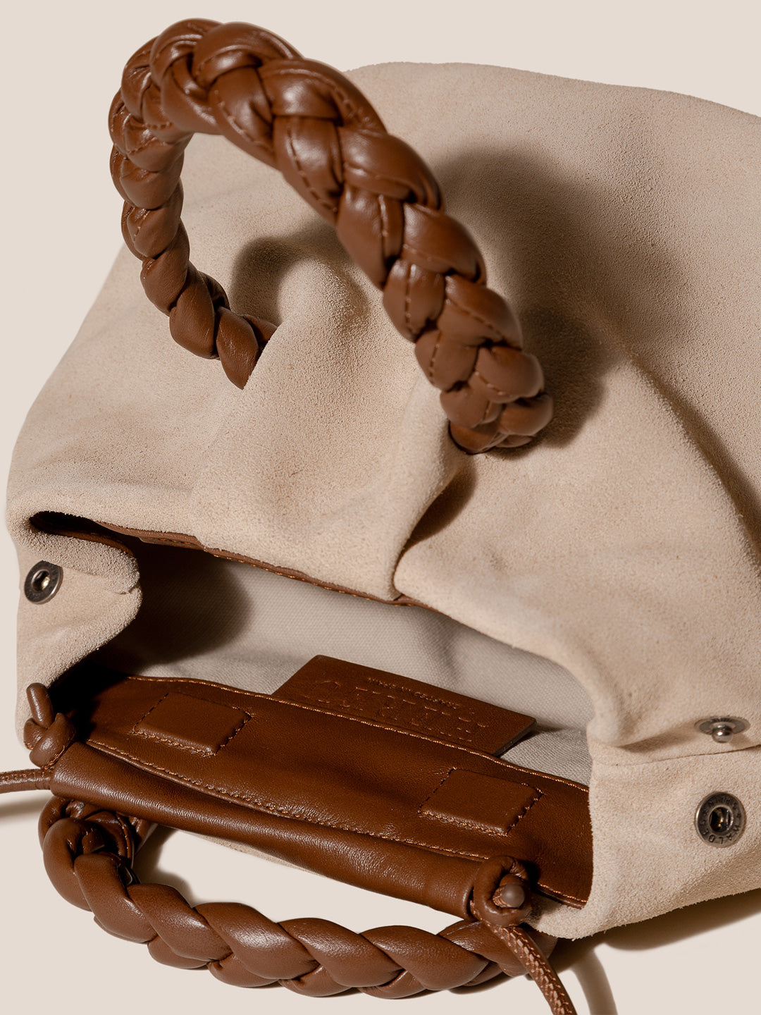 BOMBON M SUEDE  - Medium Plaited-handle Leather Handbag