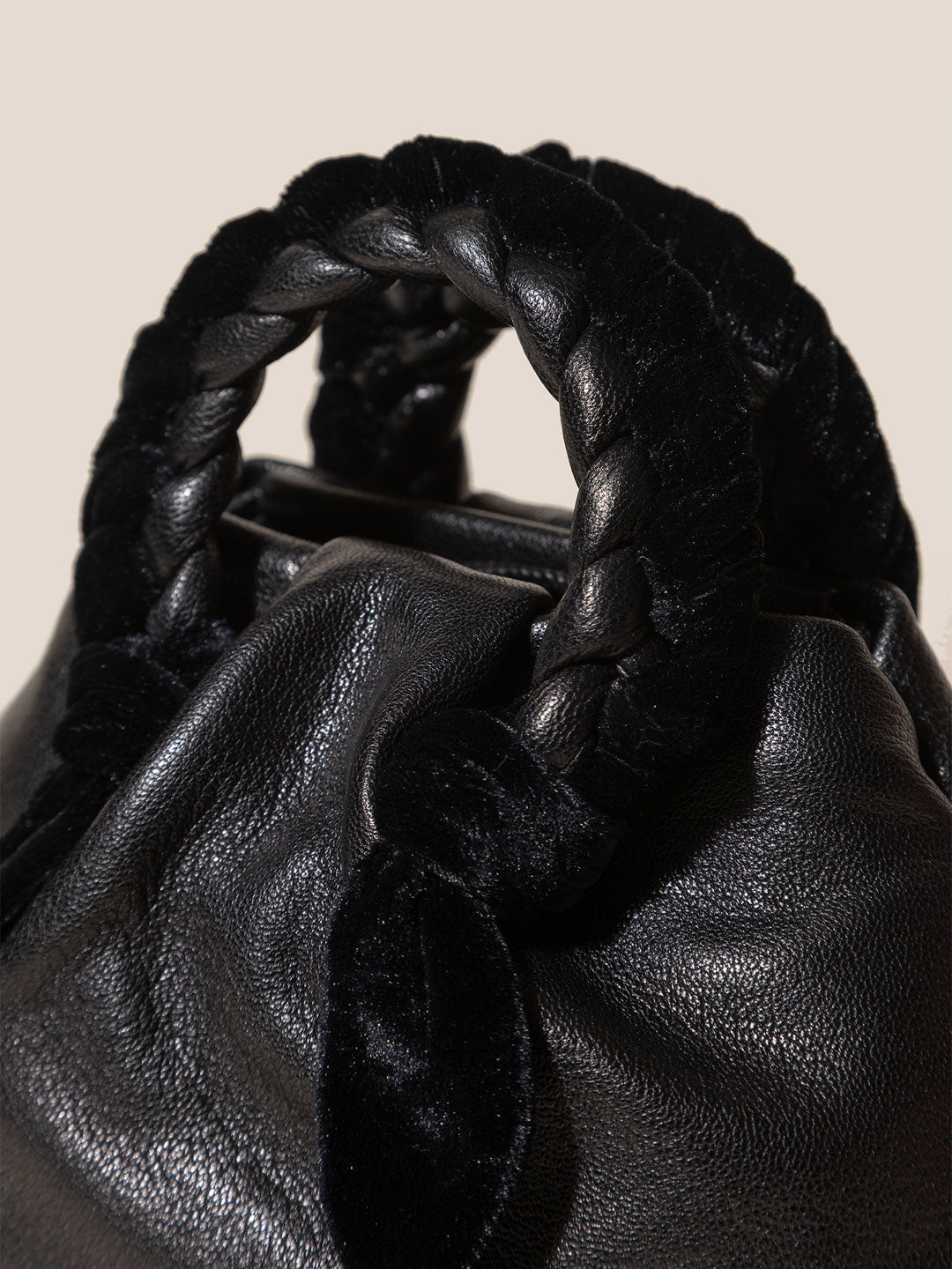 BOMBON VELVET FOULARD  - Plaited-handle Leather Handbag