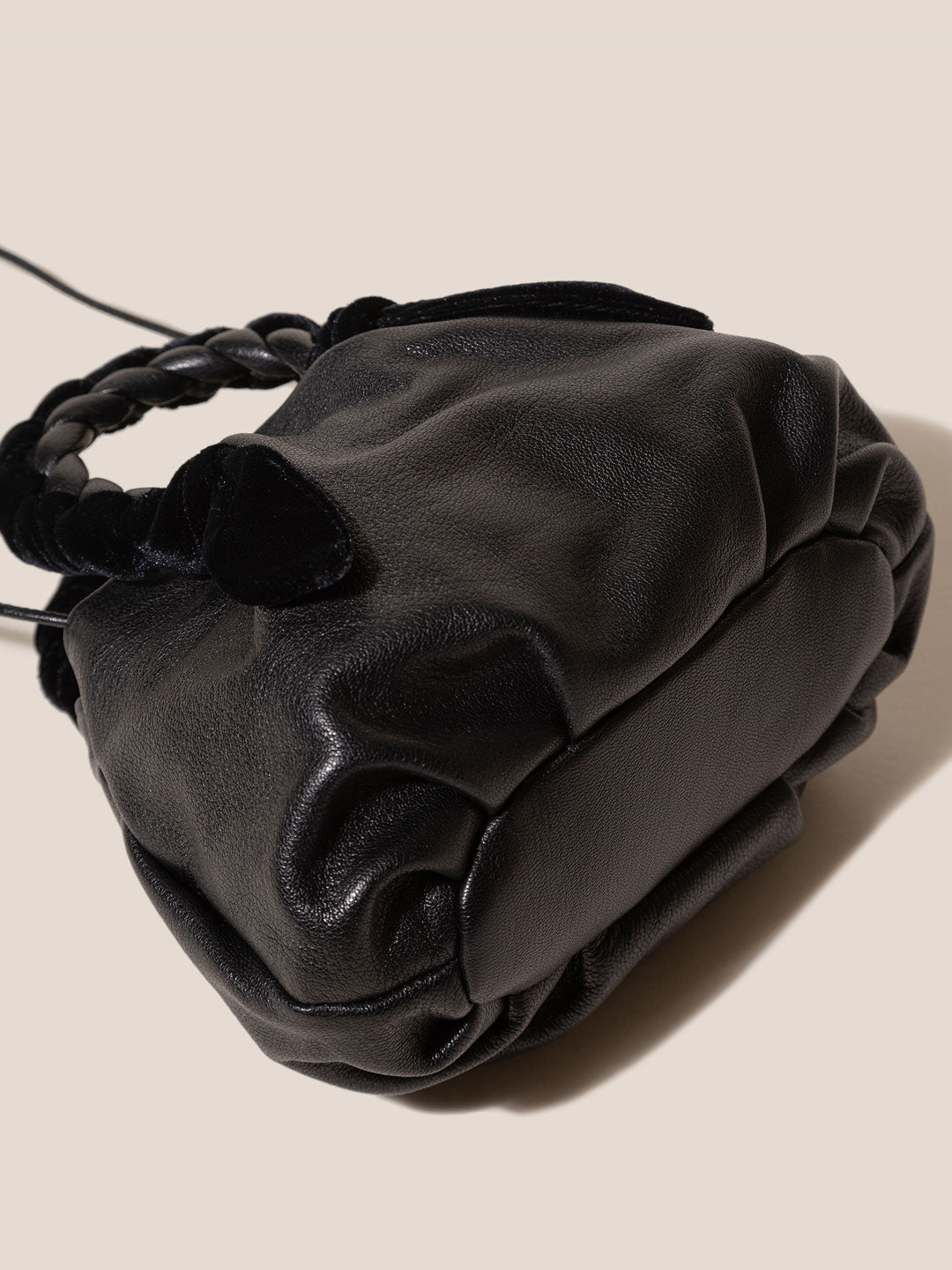 BOMBON VELVET FOULARD  - Plaited-handle Leather Handbag