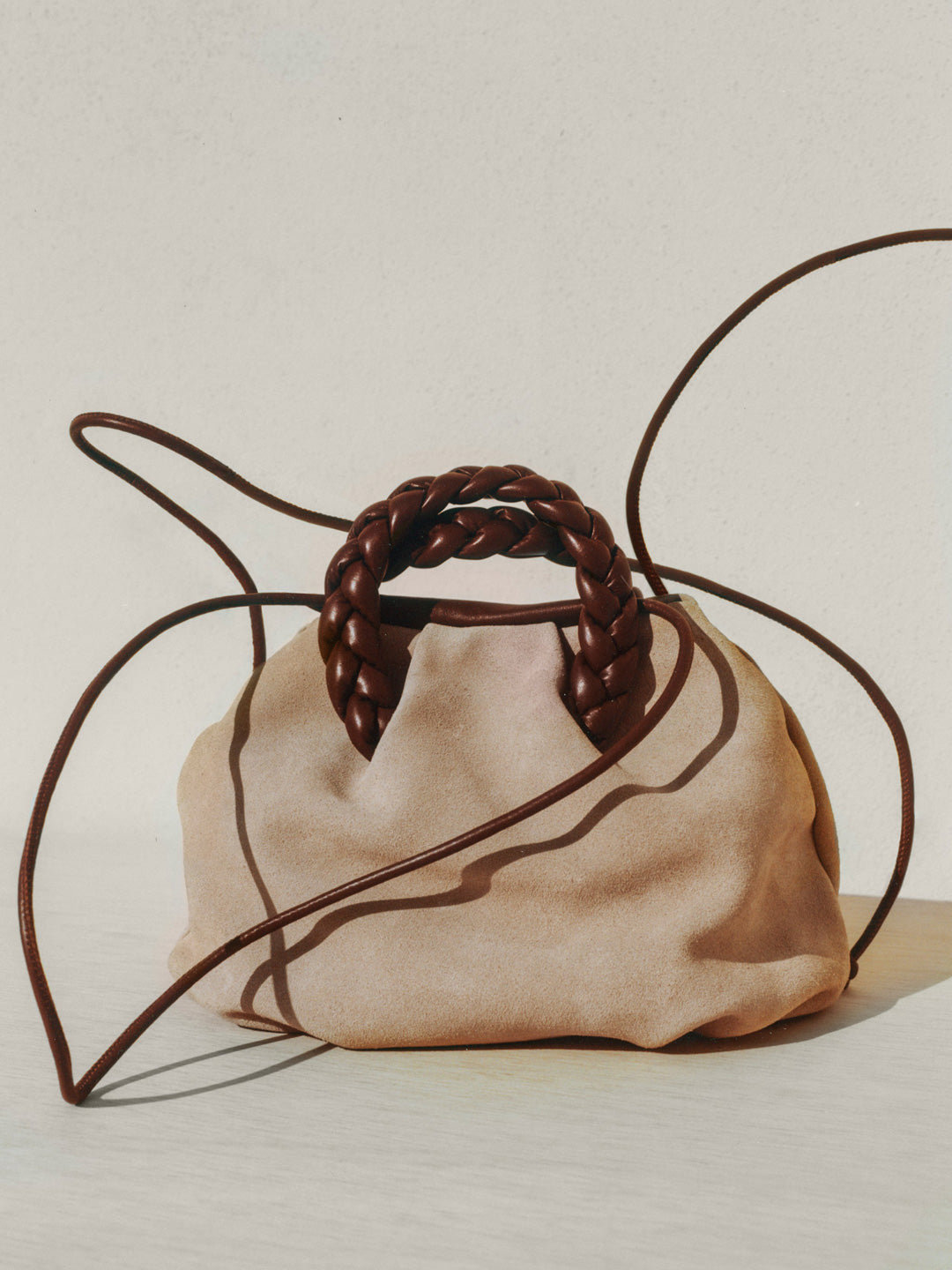 BOMBON M SUEDE  - Medium Plaited-handle Leather Handbag