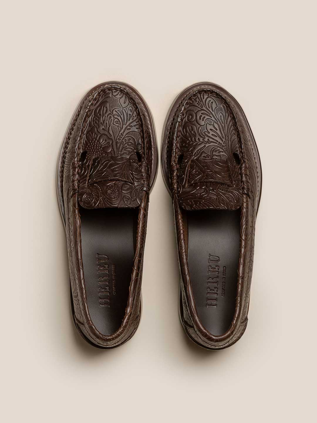 SINEU ROUND EMBOSSED VEGTAN - Men's Interlaced-detail Slip-on Loafer