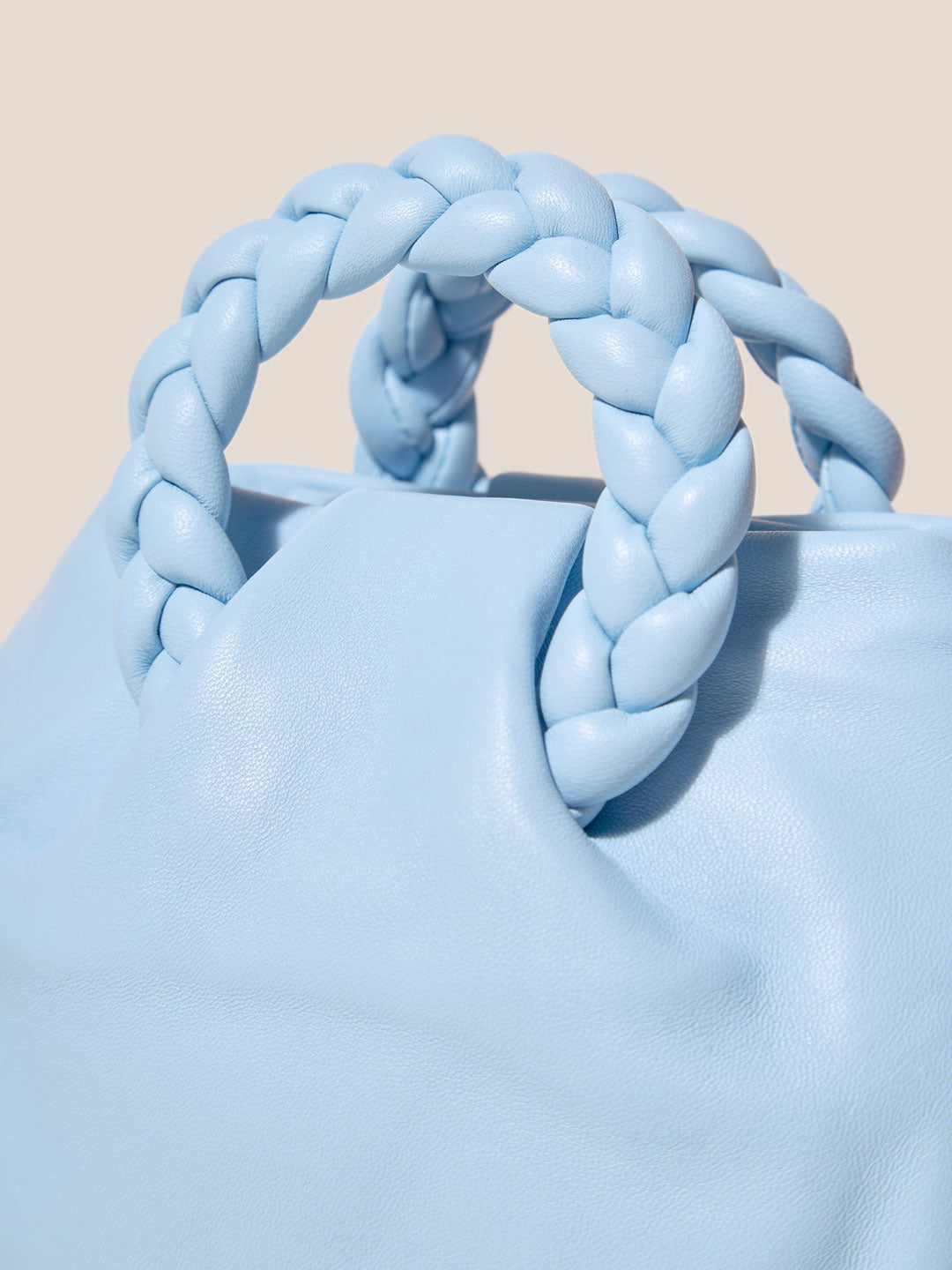 BOMBON - Plaited-handle Leather Handbag - Baby Blue - HEREU JAPAN